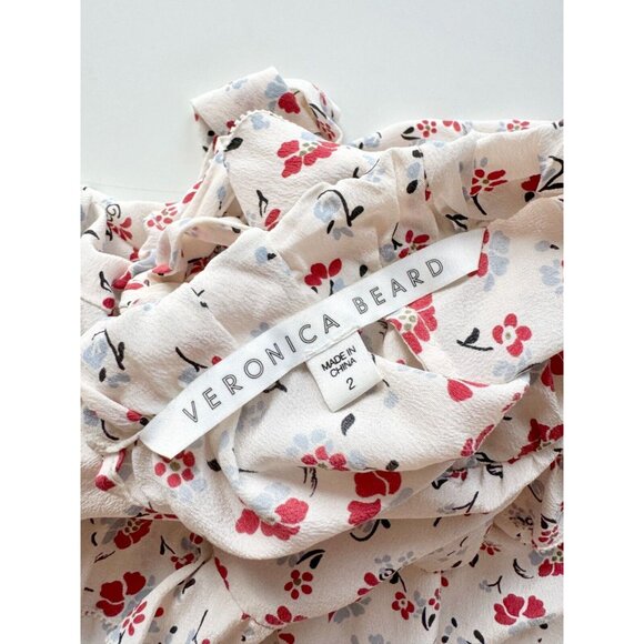 VERONICA BEARD Howell Red Floral Silk Ruffled Yoke Ruched Sleeve Blouse, Size 2 - Picture 14 of 16
